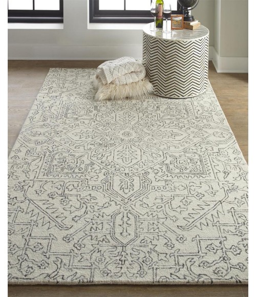 Feizy Belfort Vintage Medallion, White/Gray, 10' x 14' Area Rug