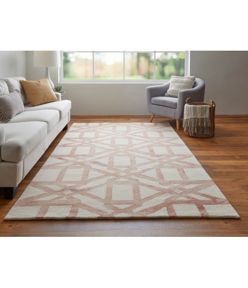 Feizy Lorrain Mid-Century Modern Geometric, Ivory/Pink/Tan, 9'-6" x 13'-6" Area Rug