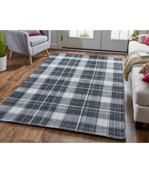 Feizy Jemma Rustic Plaid, Black/White/Blue, 5' x 8' Area Rug
