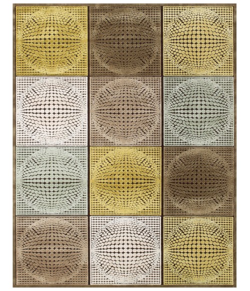 Feizy Saphir Mah Global Geometric, Brown/Gold/Gray, 2'-6" x 8' Runner