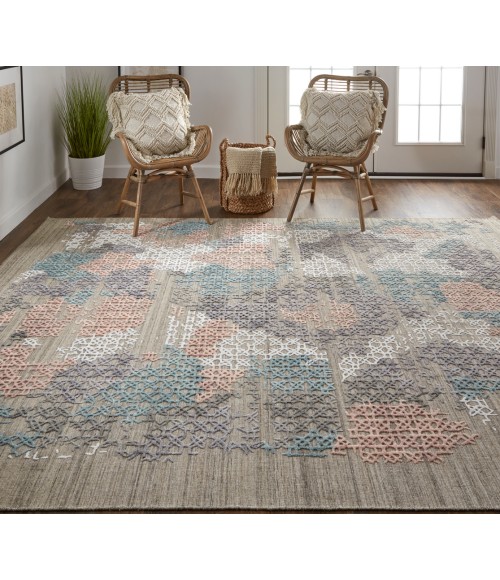 Elias Area Rug Feizy Elias Casual Abstract, Pink/Blue/Taupe, 2'-9" x 10' Runner