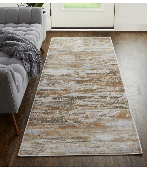 Feizy Laina Industrial Abstract, Tan/Ivory, 3' x 10' Runner