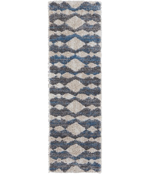 Feizy Mynka Bohemian & Eclectic Diamond, Ivory/Gray/Blue, 2'-6" x 8' Runner