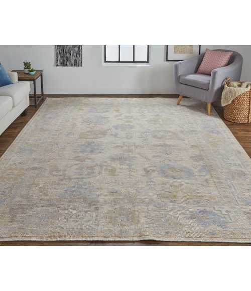 Wendover Area Rug Feizy Wendover Eco Friendly PET Oushak Rug, Ivory Tan/Stone Blue, 5ft x 8ft Area Rug
