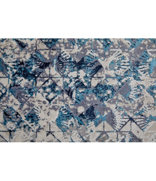 Feizy Indio Bohemian & Eclectic Diamond, Blue/Ivory/Gray, 2'-10" x 7'-10" Runner
