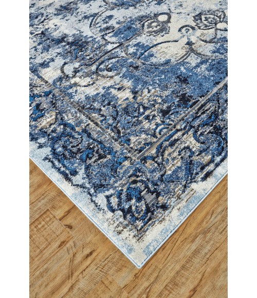 Milton Area Rug Feizy Milton Vintage Distressed, Blue/Ivory/Gray, 8'-9" x 8'-9" Round Rug