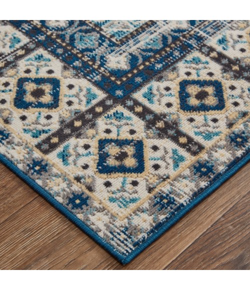 Feizy Nolan Vinatge Style Tribal Kazak Rug, Blue/Vanilla Beige, 12ft-10in x 15ft