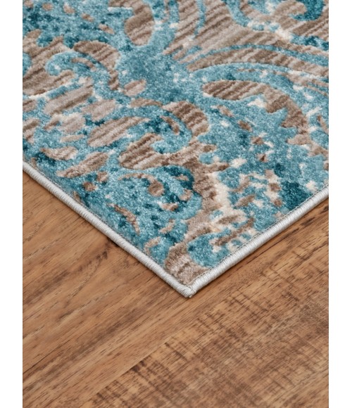 Feizy Keats Bohemian & Eclectic Distressed, Blue/Taupe/Ivory, 8'-9" x 8'-9" Round Rug