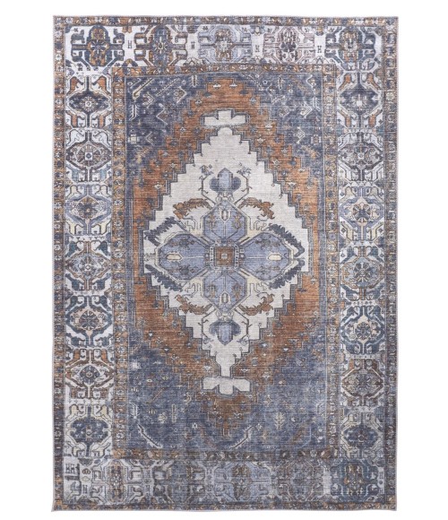 Feizy Percy Vintage Medallion Area Rug, Navy/Mocha/Light Gray, 5ft-3in x 7ft-6in