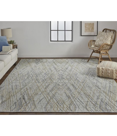 Feizy Elias Abstract Diamond Area Rug, High/Low, Oyster Gray/Taos Taupe, 8ft x 10ft