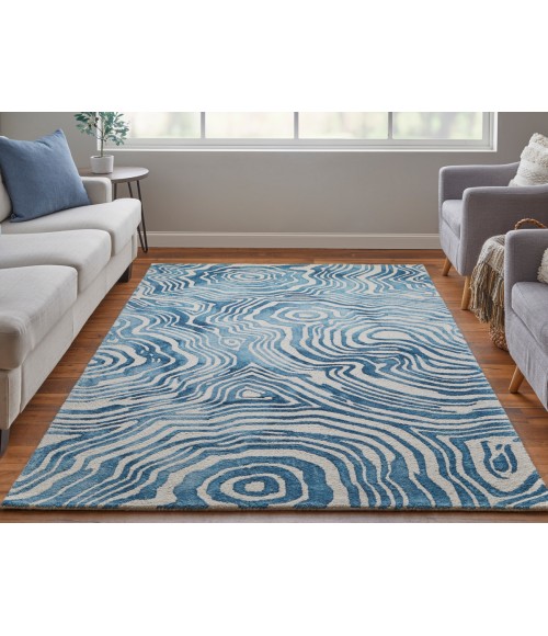Lorrain Area Rug Feizy Lorrain Bohemian & Eclectic Abstract, Blue/Ivory, 10' x 10' Round Rug