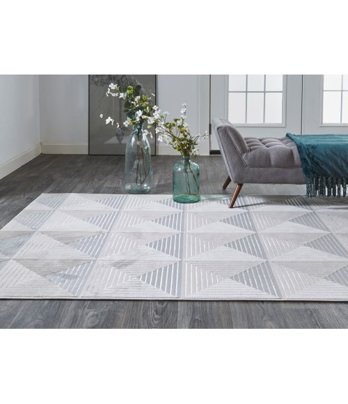 Feizy Micah Mid-Century Modern Geometric, Ivory/Gray/Ivory, 8' x 11' Area Rug