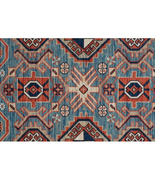 Nolan Area Rug Feizy Nolan Vinatge Style Tribal Kazak Rug, River Blue/Red Orange, 2ft-10in x 7ft-10in