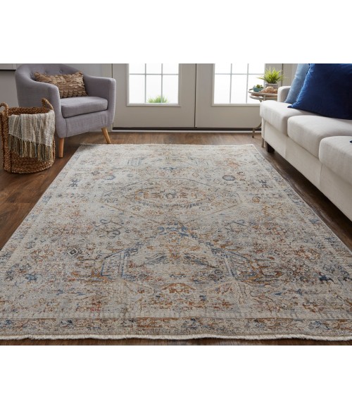 Feizy Kaia Vintage Medallion, Tan/Orange/Red, 3' x 5' Accent Rug