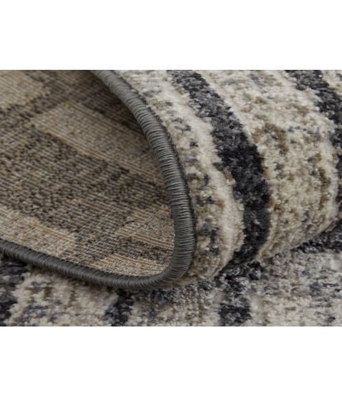 Feizy Kano Industrial Geometric, Gray/Black/Ivory, 8'-9" x 8'-9" Round Rug