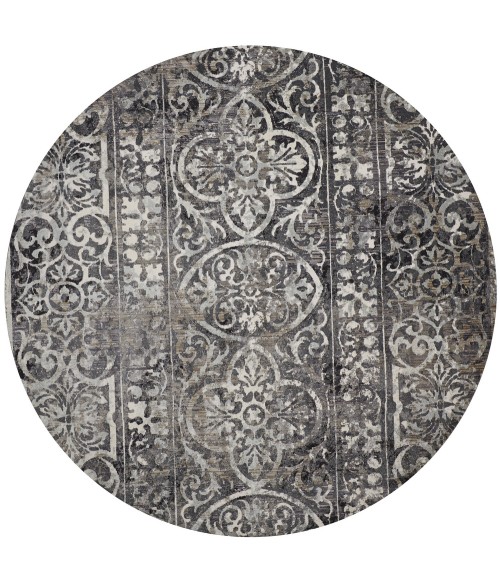 Feizy Kano Casual Distressed, Gray/Ivory/Taupe, 8'-9" x 8'-9" Round Rug