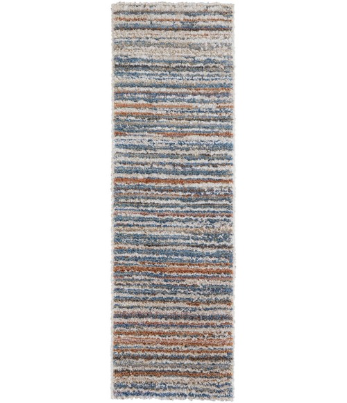Feizy Mynka Casual Stripes, Ivory/Blue/Orange, 2'-6" x 8' Runner