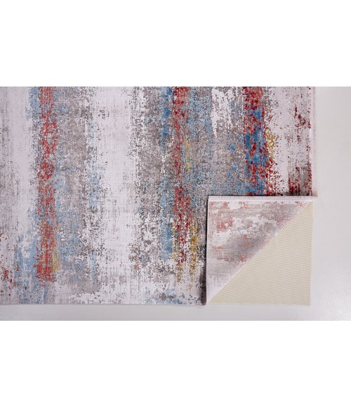 Feizy Cadiz Industrial Abstract, Gray/Red/Blue, 12' x 18' Area Rug