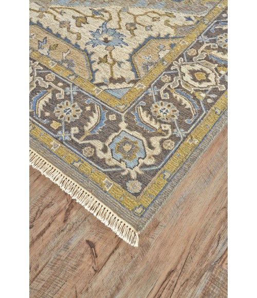 Goshen Area Rug Feizy Goshen Classic Medallion, Taupe/Tan/Blue, 5'-6" x 8'-6" Area Rug