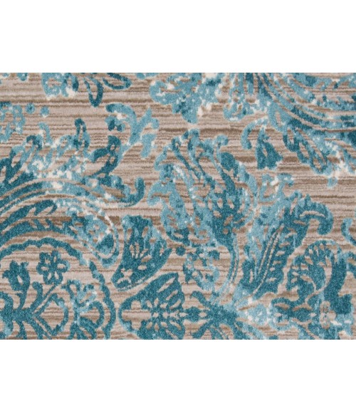 Feizy Keats Bohemian & Eclectic Distressed, Blue/Taupe/Ivory, 8'-9" x 8'-9" Round Rug