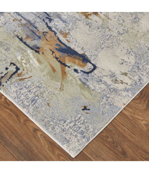 Feizy Clio Industrial Abstract, Blue/Orange/Ivory, 7'-9" x 10' Area Rug