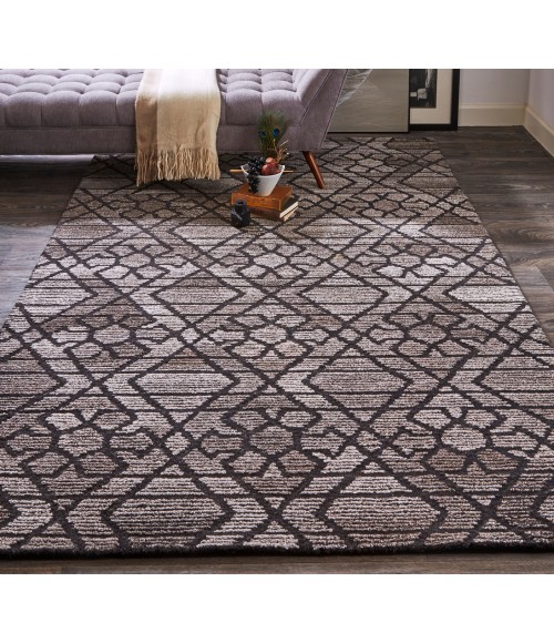 Asher Area Rug Feizy Asher Scandinavian Geometric, Taupe/Black/Gray, 9' x 12' Area Rug