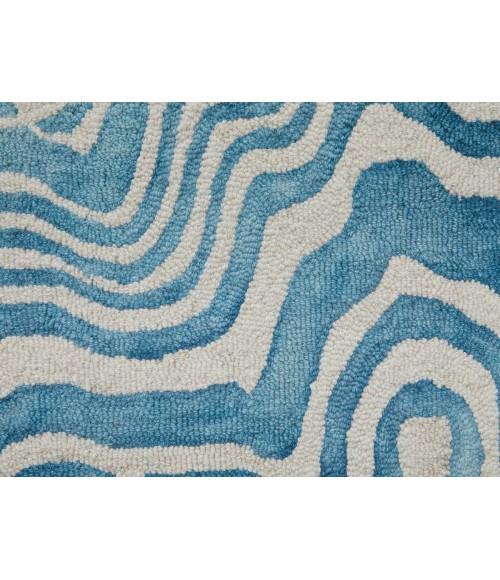 Lorrain Area Rug Feizy Lorrain Bohemian & Eclectic Abstract, Blue/Ivory, 10' x 10' Round Rug