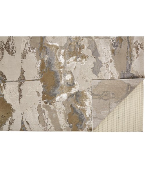 Aura Area Rug Feizy Aura Casual Watercolor, Gray/Ivory/Gold, 8' x 10' Area Rug