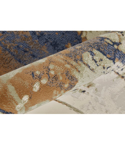 Feizy Clio Industrial Abstract, Blue/Orange/Ivory, 7'-9" x 10' Area Rug