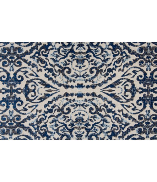 Feizy Milton Bohemian & Eclectic Ikat, Blue/Ivory/Black, 8'-9" x 8'-9" Round Rug