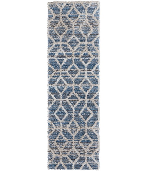 Feizy Mynka Bohemian & Eclectic Diamond, Blue/Ivory, 2'-6" x 8' Runner