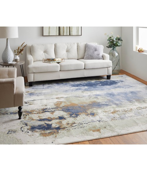 Feizy Clio Industrial Abstract, Blue/Orange/Ivory, 7'-9" x 10' Area Rug