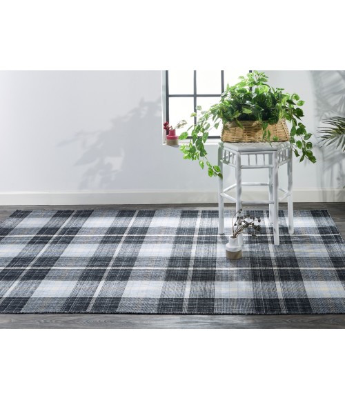 Feizy Crosby Eco-Friendly PET Dhurrie, Black/Sky Blue, 8ft x 10ft Area Rug