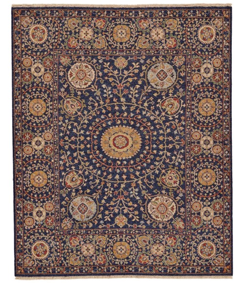 Feizy Amherst Classic Geometric, Blue/Gold/Red, 9'-6" x 13'-6" Area Rug
