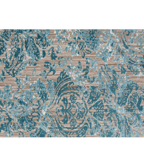Feizy Keats Bohemian & Eclectic Distressed, Blue/Taupe/Ivory, 8'-9" x 8'-9" Round Rug