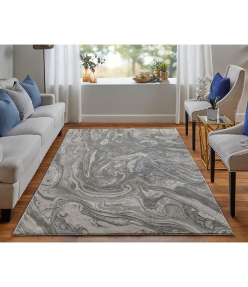 Prasad Area Rug Feizy Prasad Casual Watercolor, Gray/Ivory/Silver, 8' x 11' Area Rug