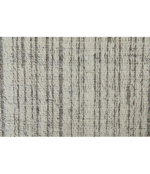 Ashby Area Rug Feizy Ashby Casual Stripes, Ivory/Gray, 9' x 9' Round Rug
