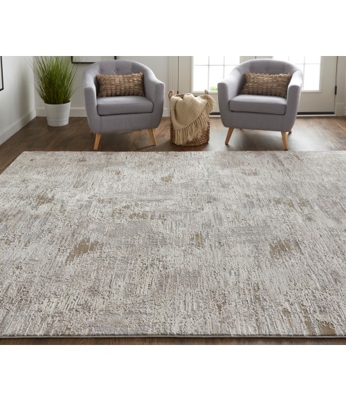 Feizy Vancouver Industrial Abstract, Ivory/Gray/Tan, 2'-10" x 7'-10" Runner