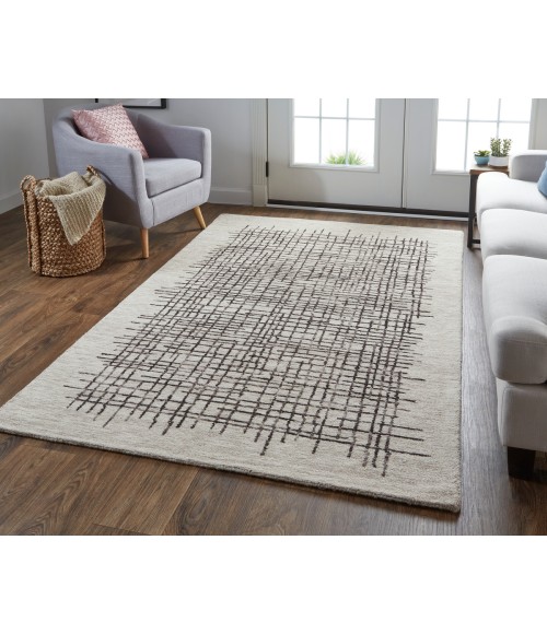 Feizy Maddox Modern Tufted Architectural Rug, Light Taupe/Chocolate Brown, 5ft x 8ft