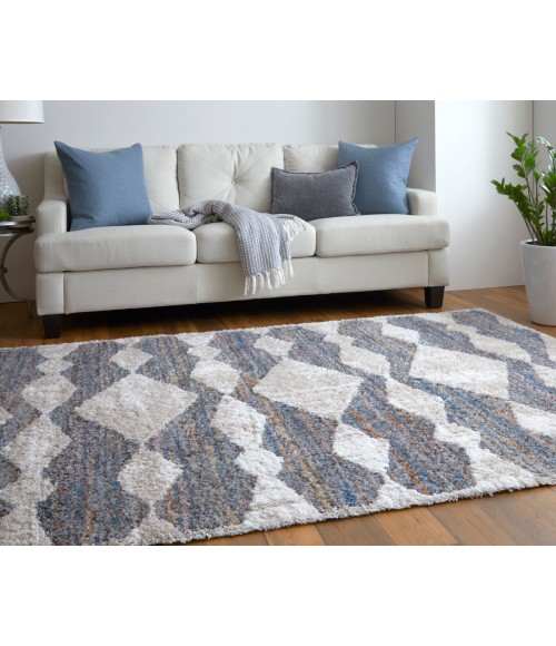 Feizy Mynka Bohemian & Eclectic Diamond, Tan/Ivory/Blue, 2'-6" x 8' Runner
