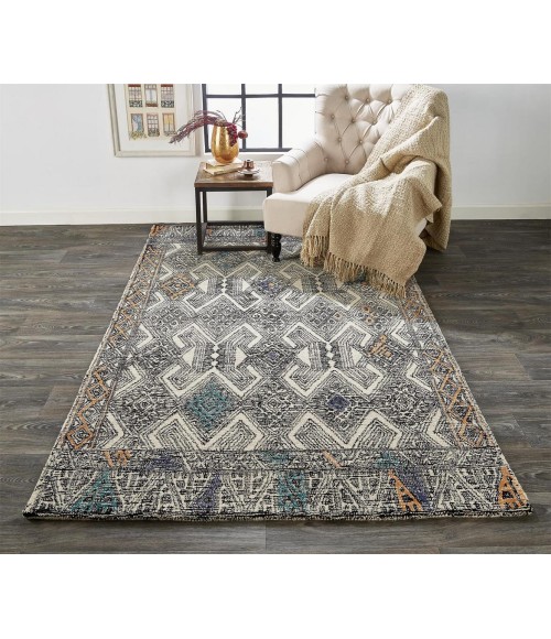 ARAZAD Rug Feizy ARAZAD 8479F IN BLACK/TANGERINE 8' x 8' Round Area Rug