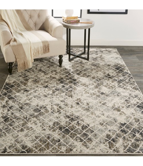 Kano Area Rug Feizy Kano Casual Diamond, Ivory/Gray/Taupe, 8'-9" x 8'-9" Round Rug
