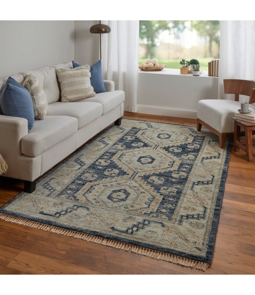 Feizy Fillmore Classic Diamond, Blue/Ivory, 2'-6" x 10' Runner