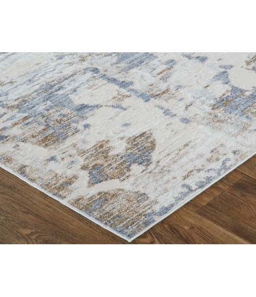 Laina Area Rug Feizy Laina Industrial Abstract, Ivory/Gray/Blue, 3' x 10' Runner