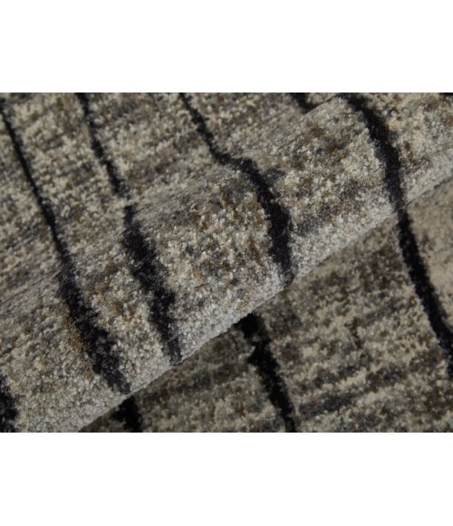 Feizy Kano Industrial Abstract, Gray/Black/Taupe, 8'-9" x 8'-9" Round Rug