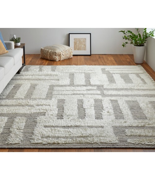 Feizy Ashby Farmhouse Geometric, Gray/Ivory, 9' x 9' Round Rug