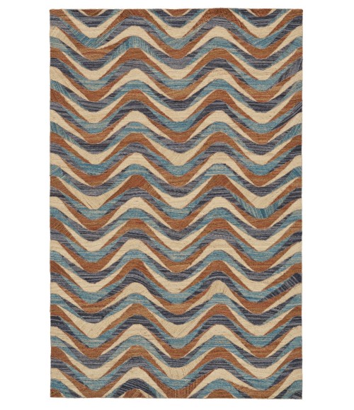 Feizy Bermuda Casual Geometric, Blue/Brown/Ivory, 5' x 8' Area Rug