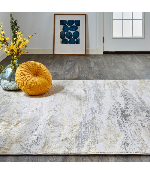 Aura Area Rug Feizy Aura Industrial Abstract, Gold/Gray/Ivory, 3'-11" x 6' Accent Rug