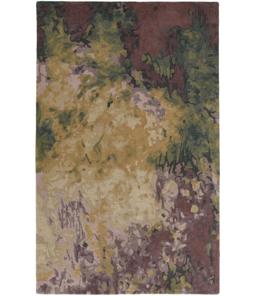 Feizy Amira Modern Watercolor Rug, Eggplant/Lodon Green/Gold, 8ft x 10ft Area Rug