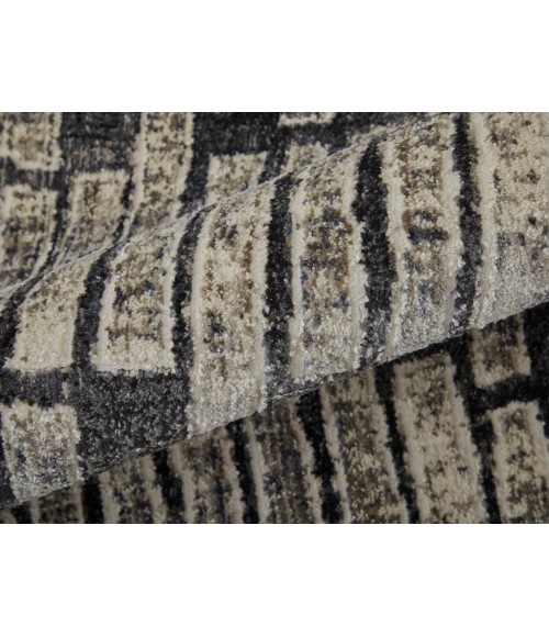 Feizy Kano Industrial Geometric, Gray/Black/Ivory, 8'-9" x 8'-9" Round Rug